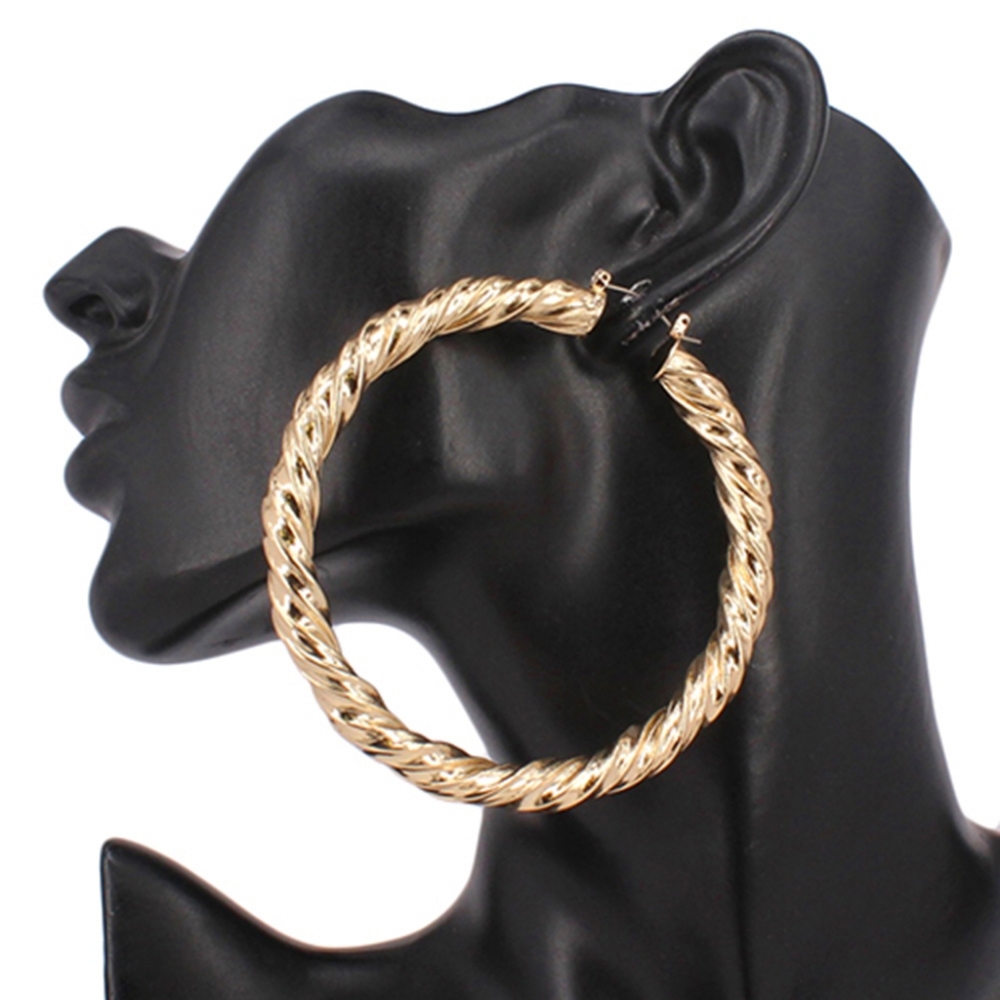 Twisted Gold Metal 3.2" Hoop Earrings Thick Textured Casual Everyday Jewelry